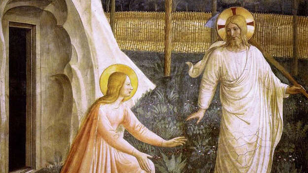 Das Osterevangelium in 15 Sprachen, Titelblatt Ausschnitt (Fra Angelico: Noli me tangere, Florenz um 1440)