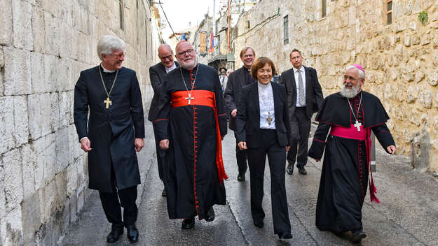 Der Ratsvorsitzende der Evangelischen Kirche in Deutschland (EKD), Landesbischof Heinrich Bedford-Strohm, der Vorsitzende der katholischen Deutschen Bischofskonferenz (DBK), Kardinal Reinhard Marx, die stellvertretende EKD-Ratsvorsitzende, Praeses Annette