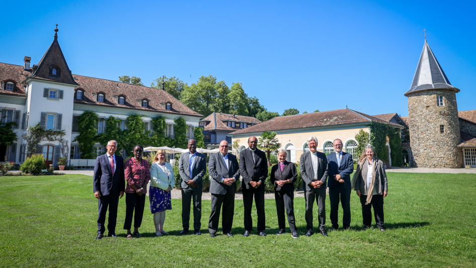 Dreitägiger Antrittsbesuch der EKD-Ratsvorsitzenden, Bischöfin Kirsten Fehrs, beim World Council of Churches (WCC) vom 4. bis 6. August 2025. Bischöfin Kirsten Fehrs wird von Ratsmitglied Stefan Werner und dem Auslandsbischof der EKD, Frank Kopania, begle