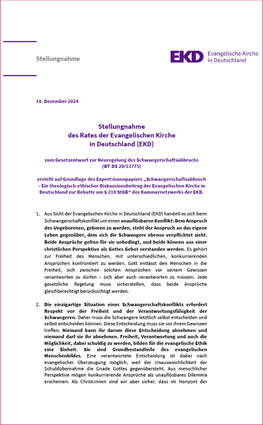 Cover der Stellungnahme der EKD zu dem Gesetzentwurf zur Neuregelung des Schwangerschaftsabbruchs Cover der Stellungnahme der EKD zu dem Gesetzentwurf zur Neuregelung des Schwangerschaftsabbruchs