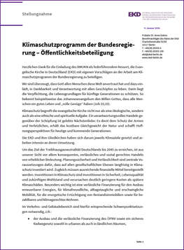 Cover Stellungnahme zum Klimaschutzprogramm der Bundesregierung
