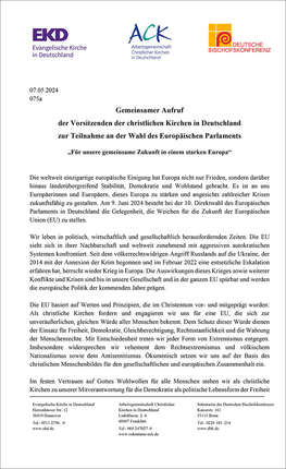 Deckblatt Aufruf der christlichen Kirchen zur Europawahl