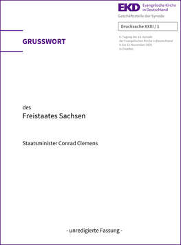 Cover Synode 2025 Grußwort Staatsminister Conrad Clemens, Kultusminister Sachsen